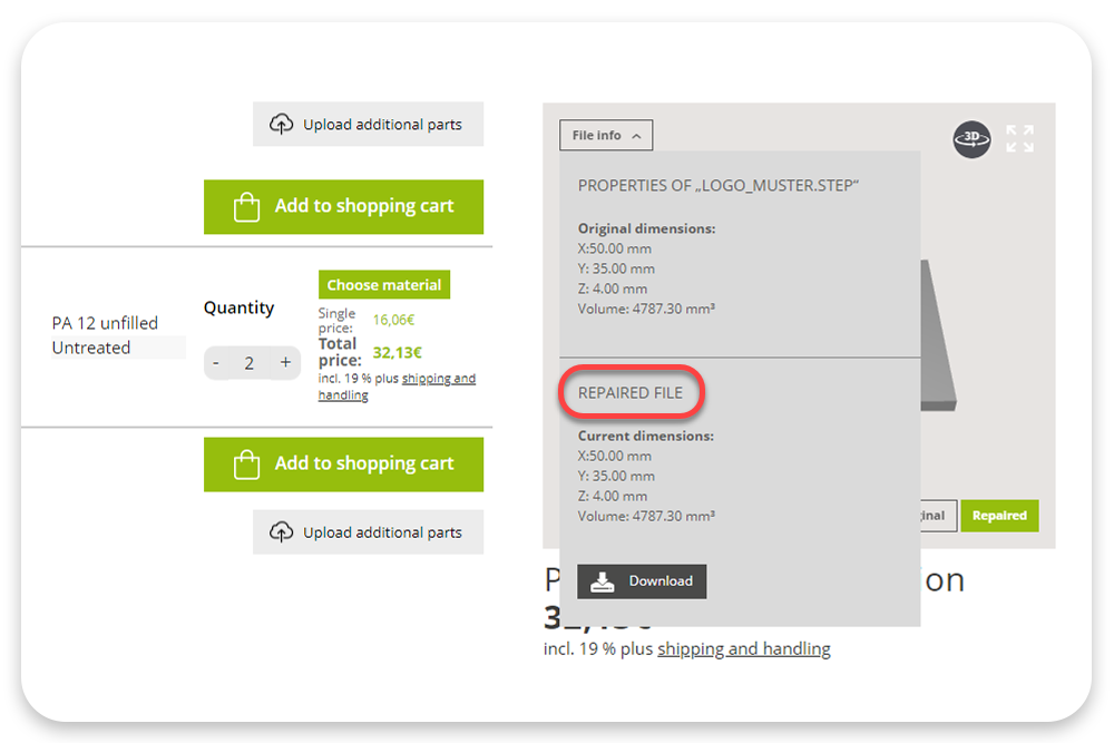 Screenshot of protiq.com: Data repair